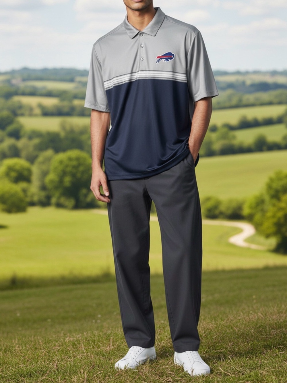 Greg Norman - Buffalo Bills Two-Tone Polo — Gray & Navy
Size Medium